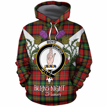 Boyd Tartan Family Crest Cotton Hoodie Scottish Burns Night Thistle Floral
