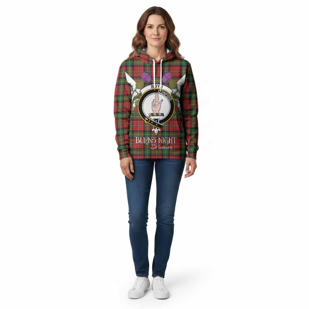Boyd Tartan Family Crest Cotton Hoodie Scottish Burns Night Thistle Floral