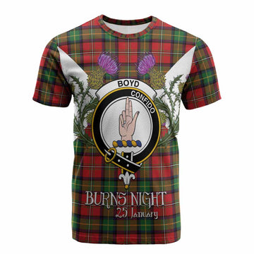 Boyd Tartan Family Crest Cotton T-shirt Scottish Burns Night Thistle Floral