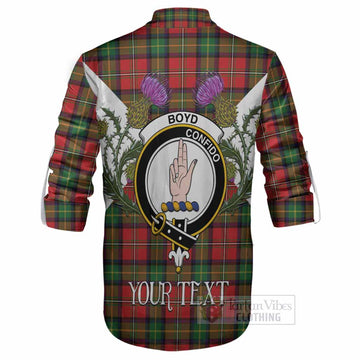 Boyd Tartan Family Crest Ghillie Shirt Scottish Burns Night Thistle Floral