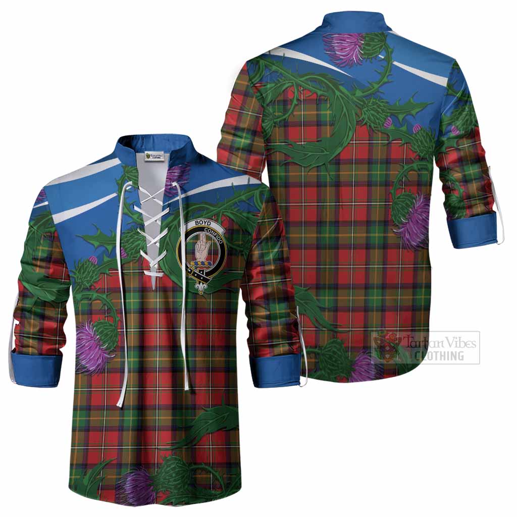 Boyd Tartan Family Crest Ghillie Shirt Thistle in Minimalism