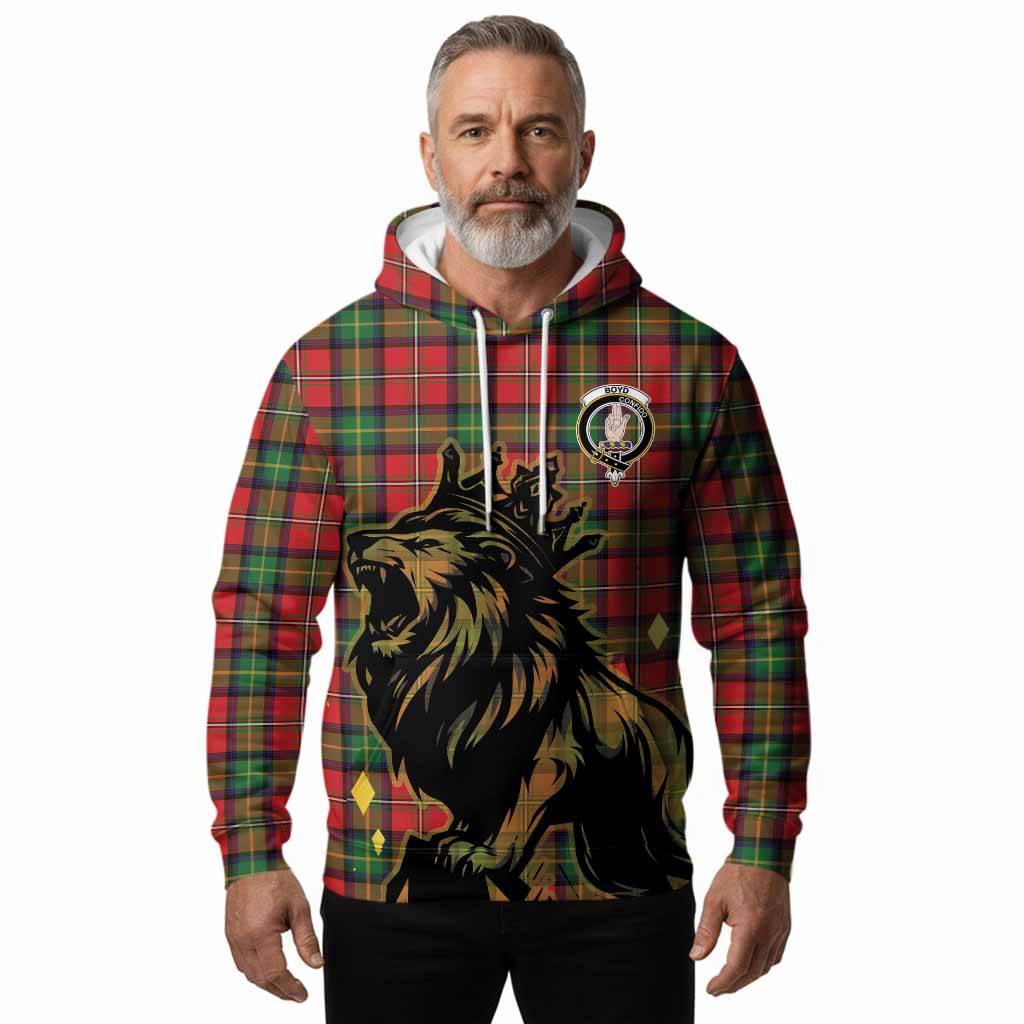 Boyd Tartan Family Crest Hoodie Crowned Lion Roaring