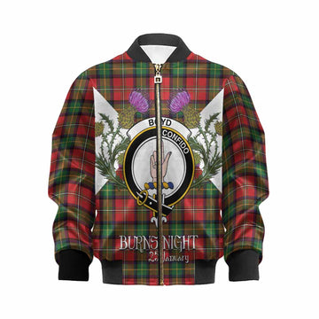 Boyd Tartan Family Crest Kid Bomber Jacket Scottish Burns Night Thistle Floral
