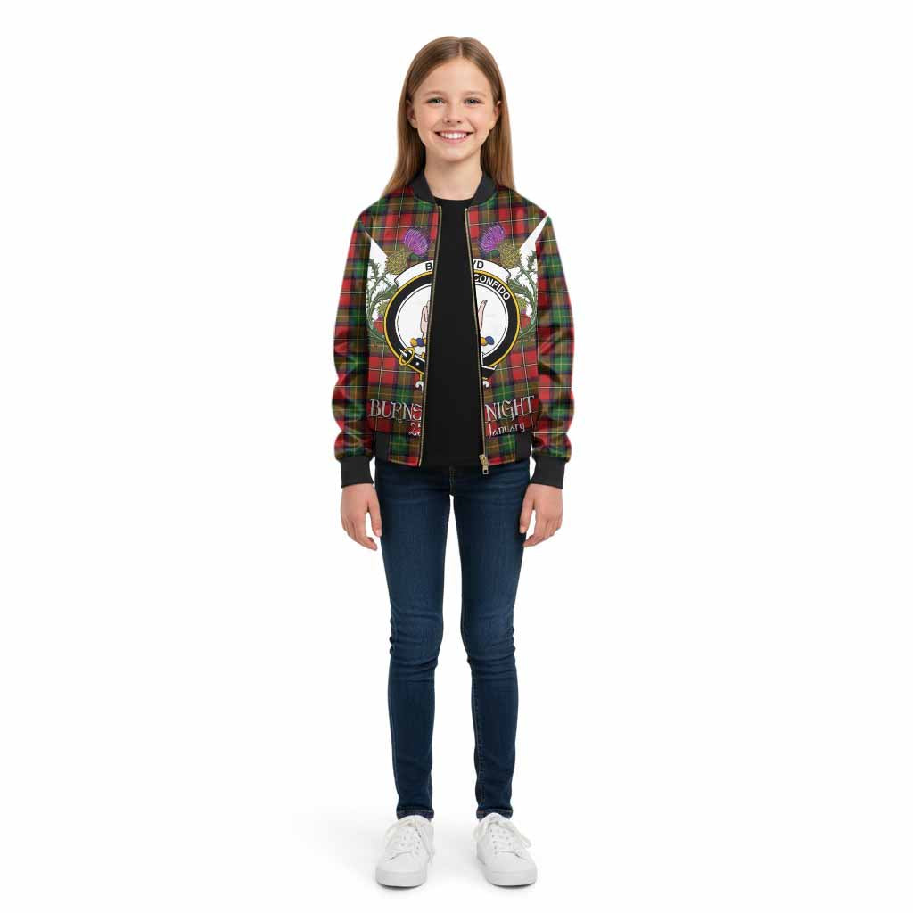 Boyd Tartan Family Crest Kid Bomber Jacket Scottish Burns Night Thistle Floral