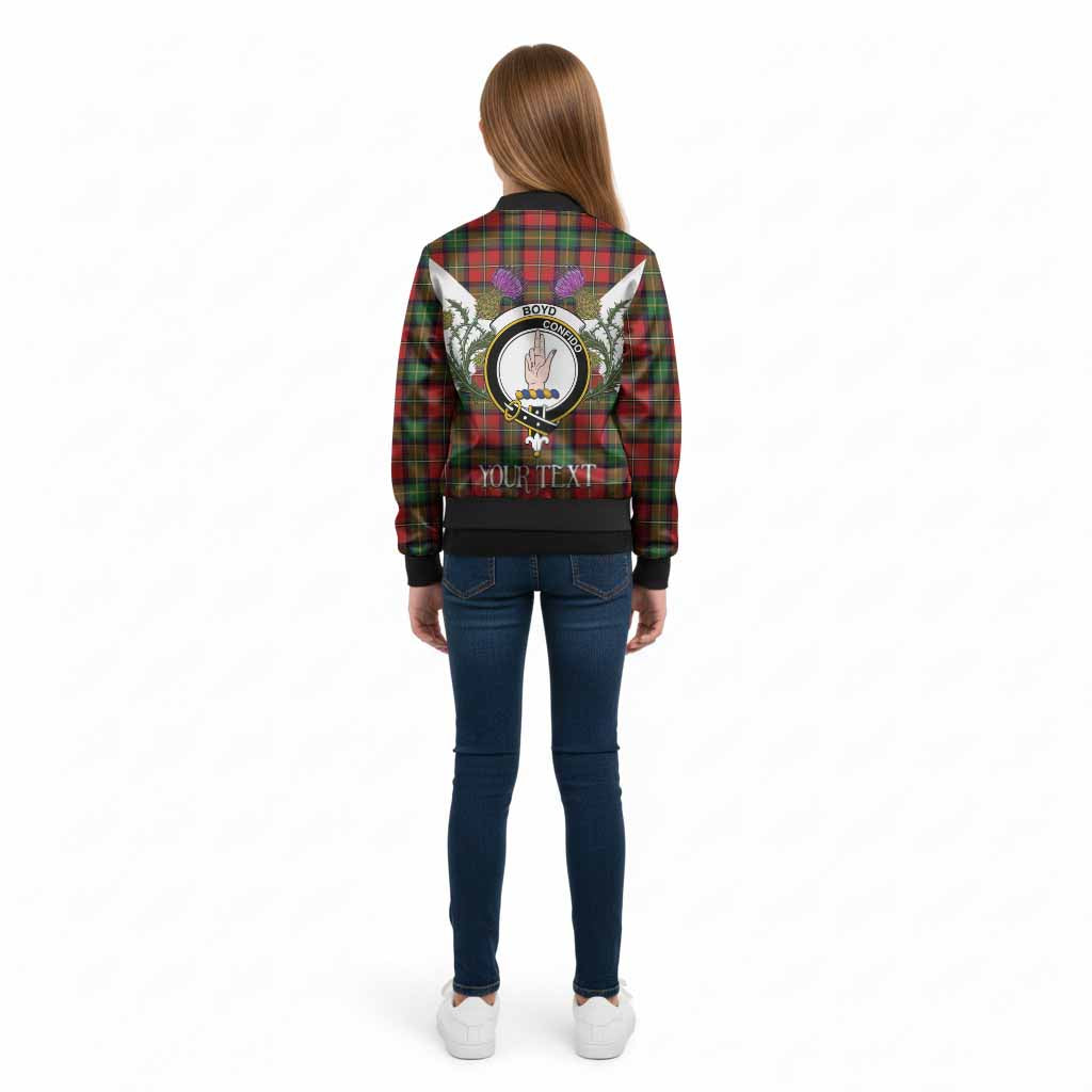 Boyd Tartan Family Crest Kid Bomber Jacket Scottish Burns Night Thistle Floral