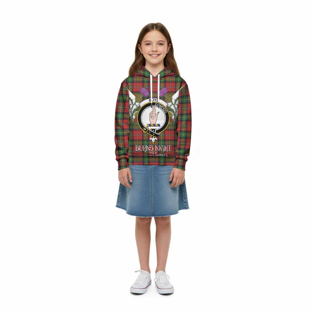 Boyd Tartan Family Crest Kid Hoodie Scottish Burns Night Thistle Floral