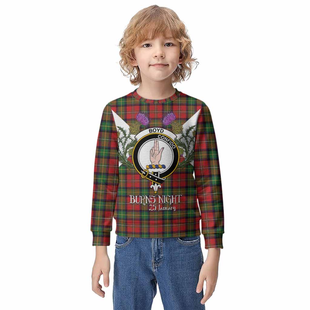 Boyd Tartan Family Crest Kid Knitted Sweatshirt Scottish Burns Night Thistle Floral
