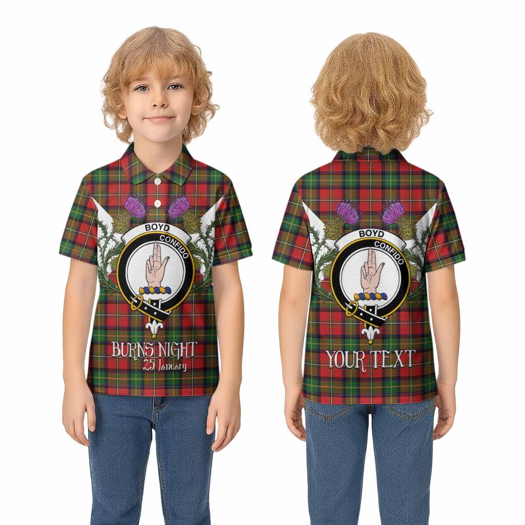 Boyd Tartan Family Crest Kid Polo Shirt Scottish Burns Night Thistle Floral