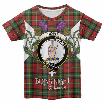 Boyd Tartan Family Crest Kid T-shirt Scottish Burns Night Thistle Floral