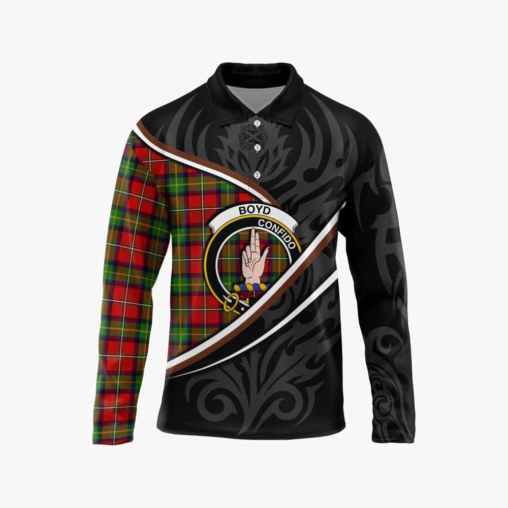 Boyd Tartan Family Crest Long Sleeve Polo Shirt Celtic Scottish Thistle Floral - Tartan Vibes Clothing