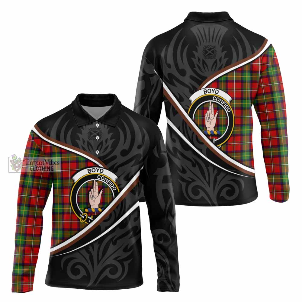 Boyd Tartan Family Crest Long Sleeve Polo Shirt Celtic Scottish Thistle Floral - Tartan Vibes Clothing