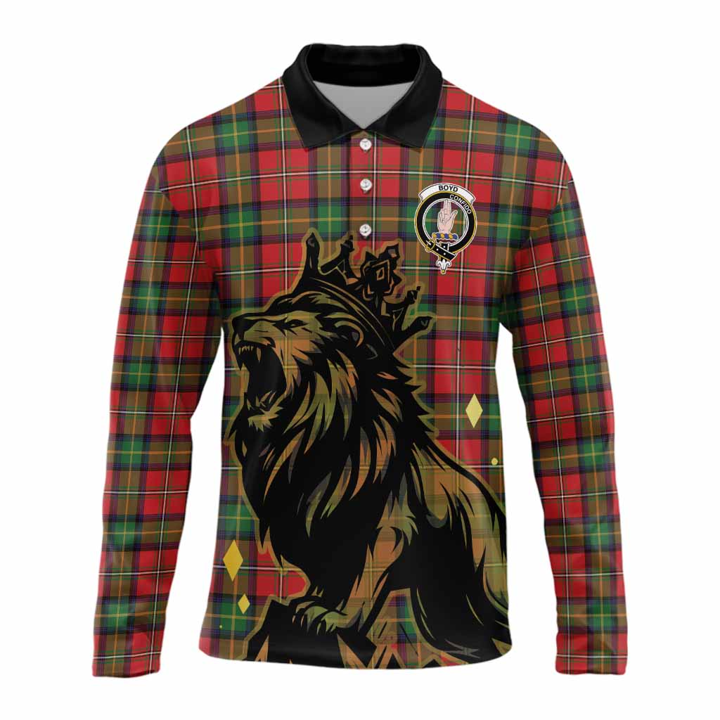 Boyd Tartan Family Crest Long Sleeve Polo Shirt Crowned Lion Roaring