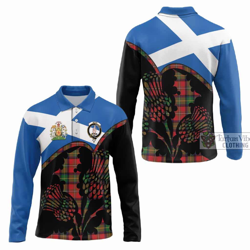 Boyd Tartan Family Crest Long Sleeve Polo Shirt Scotland Thistle Floral Flag Style
