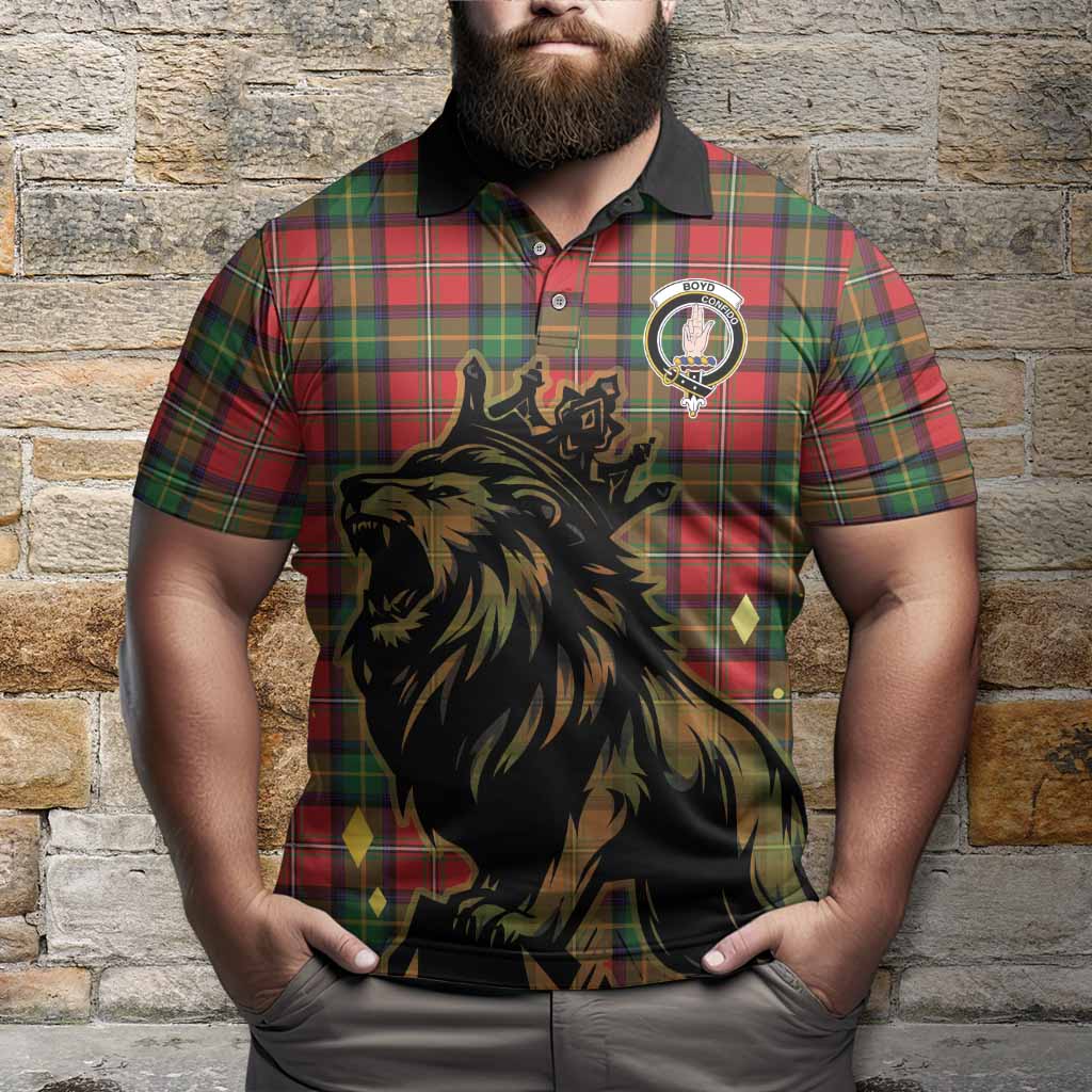 Boyd Tartan Family Crest Polo Shirt Crowned Lion Roaring