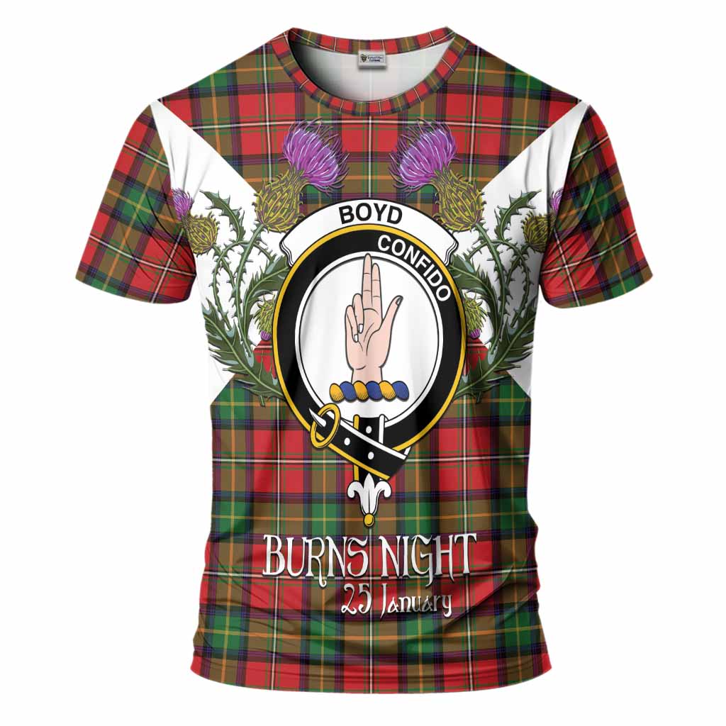Boyd Tartan Family Crest T-Shirt Scottish Burns Night Thistle Floral