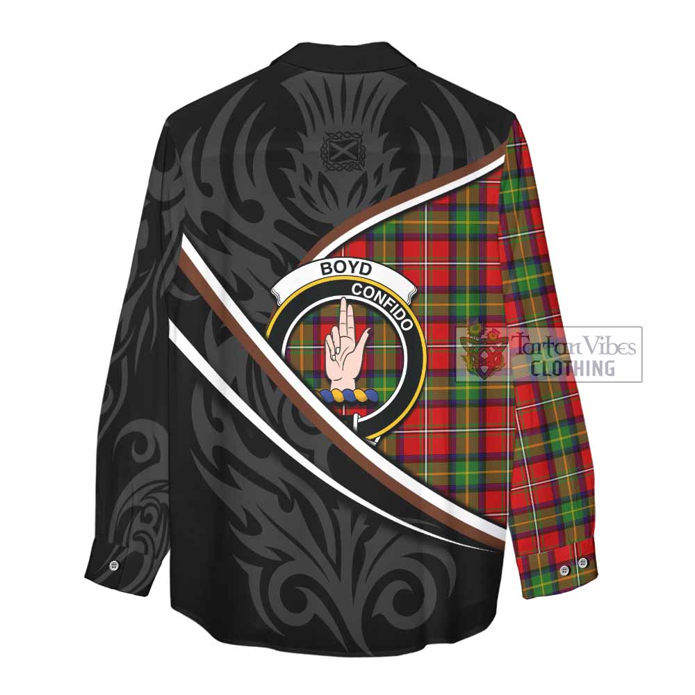 Boyd Tartan Family Crest Women Casual Shirt Celtic Scottish Thistle Floral - Tartan Vibes Clothing