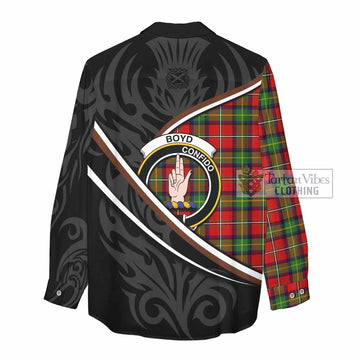 Boyd Tartan Family Crest Women Casual Shirt Celtic Scottish Thistle Floral - Tartan Vibes Clothing