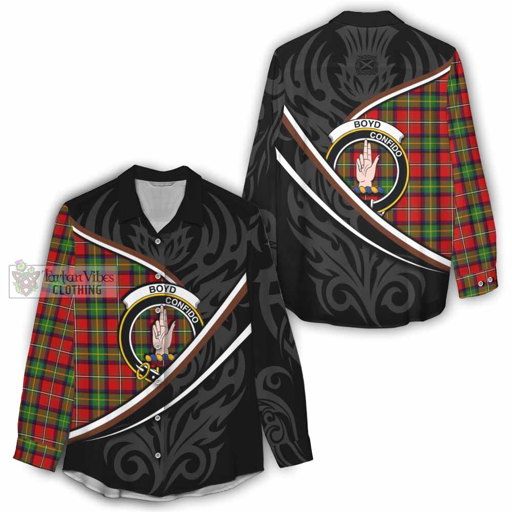 Boyd Tartan Family Crest Women Casual Shirt Celtic Scottish Thistle Floral - Tartan Vibes Clothing