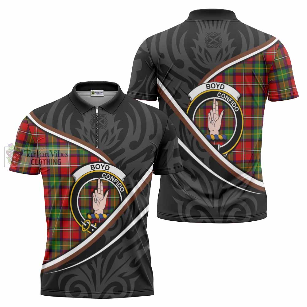 Boyd Tartan Family Crest Zipper Polo Shirt Celtic Scottish Thistle Floral - Tartan Vibes Clothing