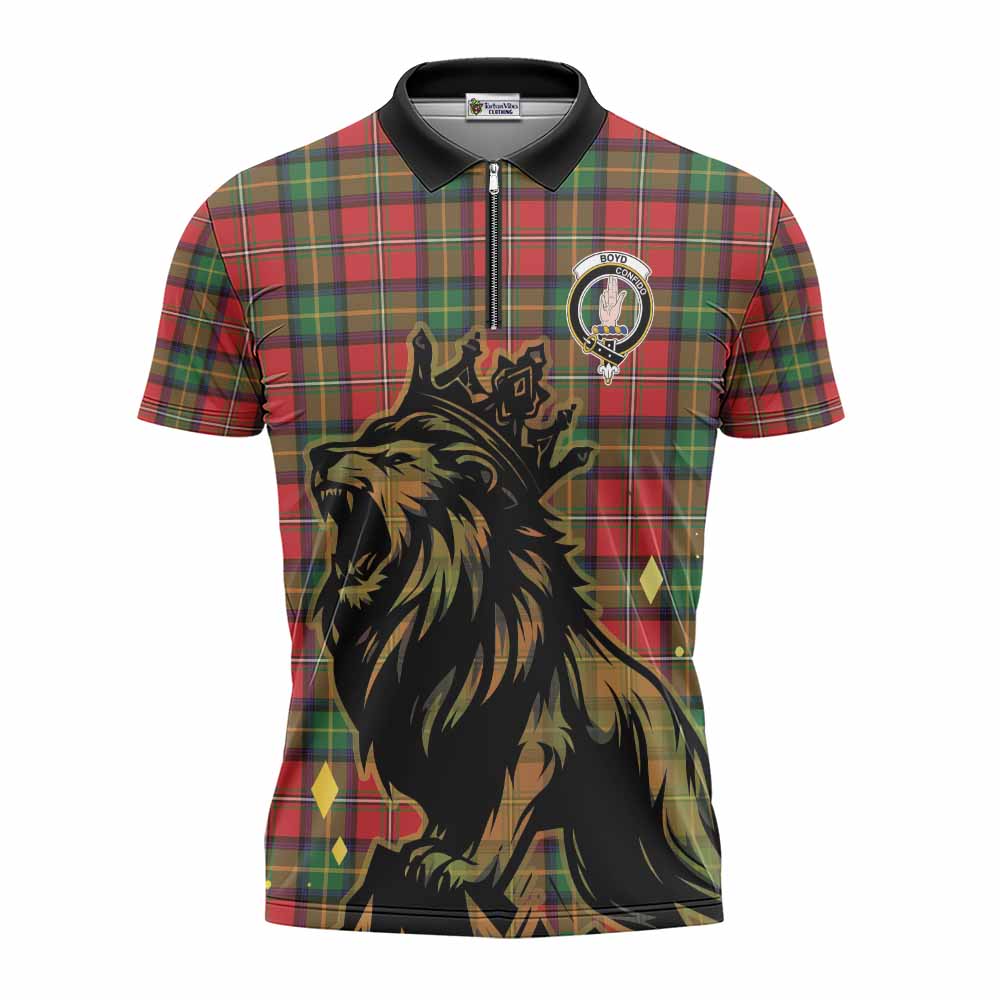 Boyd Tartan Family Crest Zipper Polo Shirt Crowned Lion Roaring