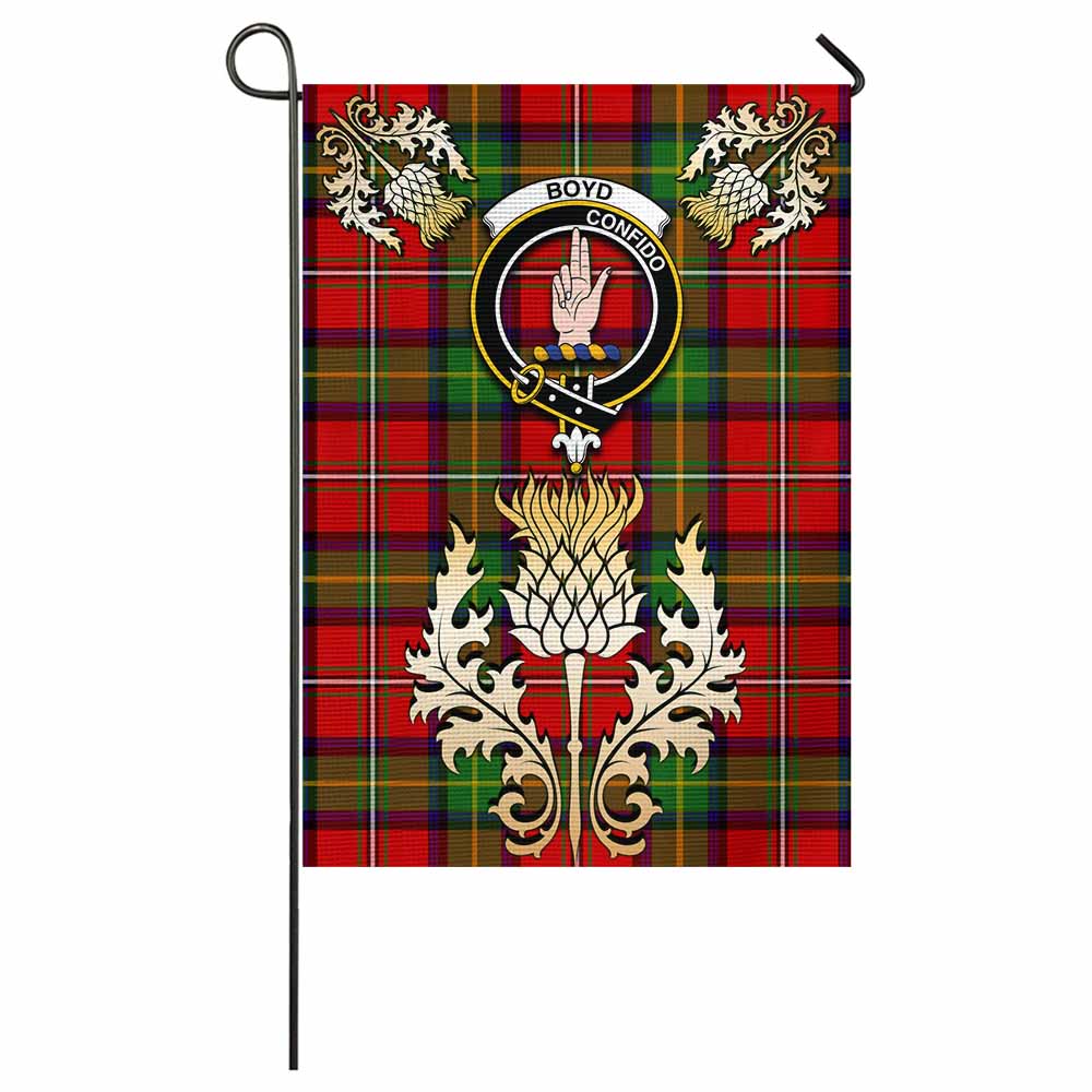 Boyd Tartan Garden Flag with Golden Regal Scottish Thistle Emblem - Tartan Vibes Clothing