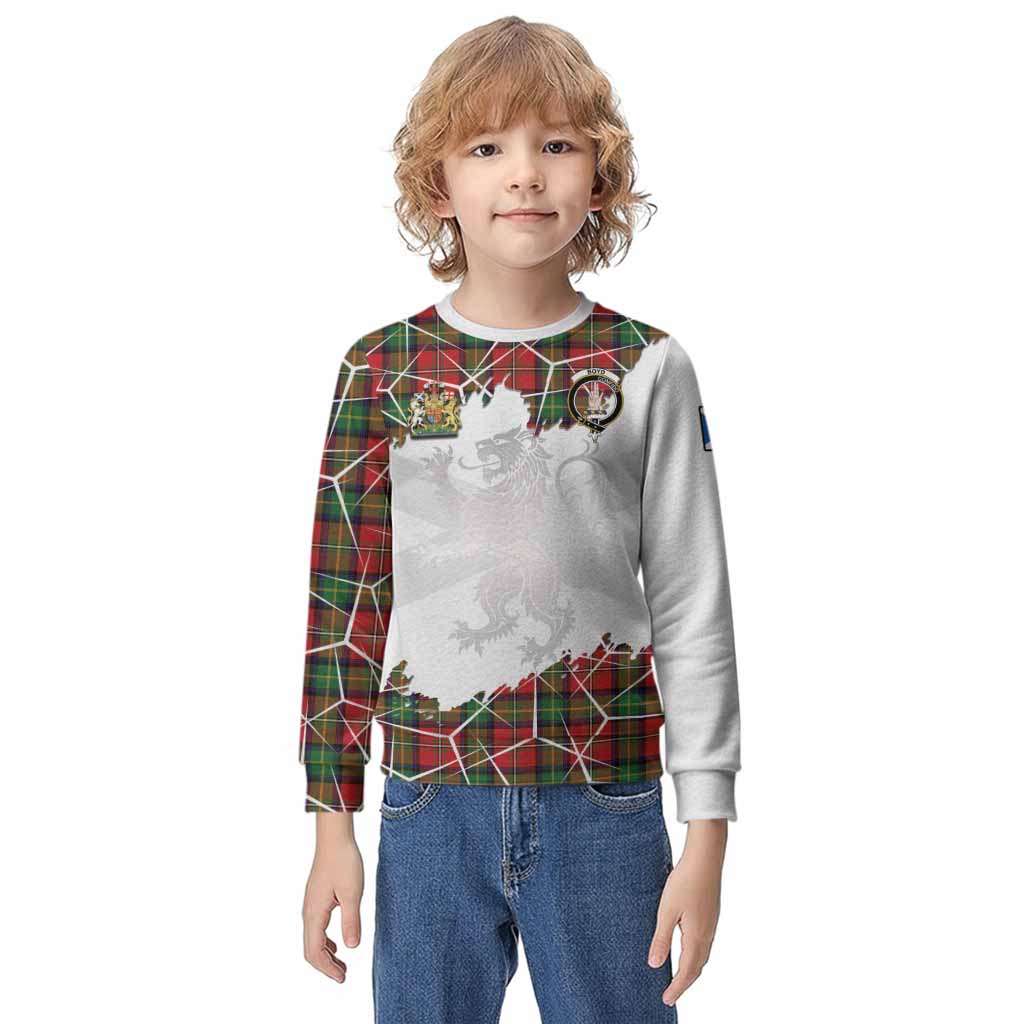 Boyd Tartan Kid Knitted Sweatshirt with Family Crest and Lion Rampant Grunge Style