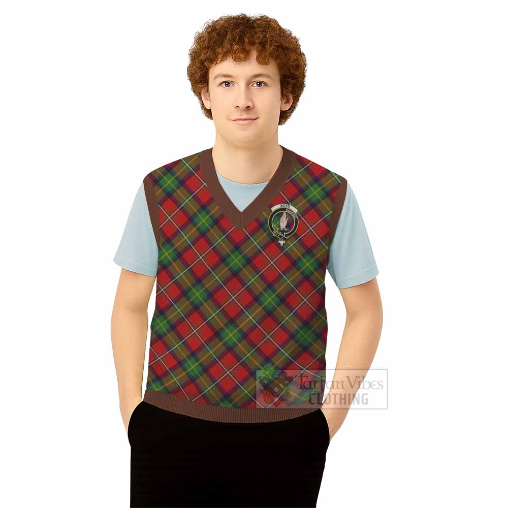 Boyd Tartan Knitted V-Neck Vest with Family Crest Cross Style