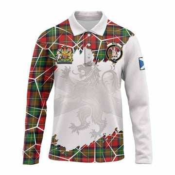 Boyd Tartan Long Sleeve Polo Shirt with Family Crest and Lion Rampant Grunge Style
