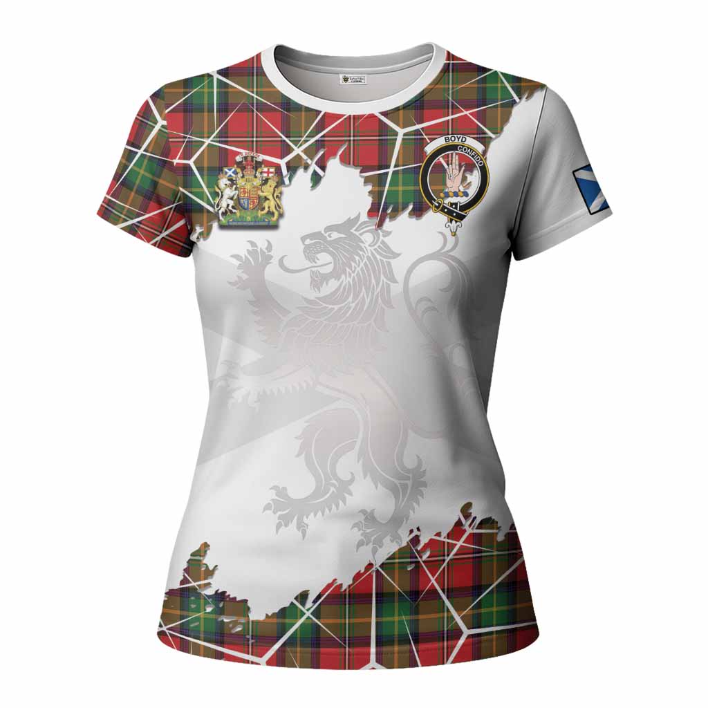 Boyd Tartan Women T shirt with Family Crest and Lion Rampant Grunge Style