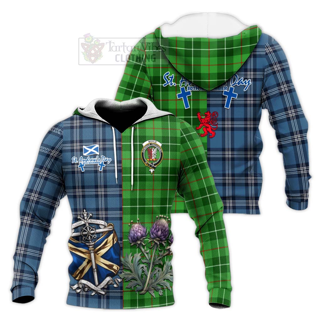 Boyle Tartan Knitted Hoodie Happy St. Andrew's Day Half Tartan Style Unisex Knitted Pullover Hoodie - Tartan Vibes Clothing