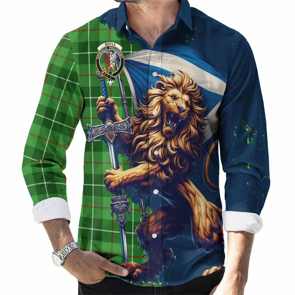 Boyle Tartan Family Crest Long Sleeve Button Shirt with Scottish Majestic Lion Men's Shirt S - Tartan Vibes Clothing