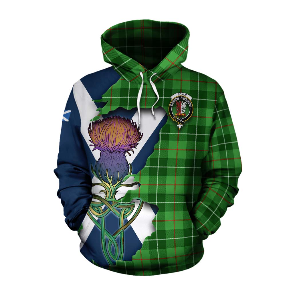 Tartan Vibes Clothing Boyle Tartan Family Crest Cotton Hoodie Scottish Thistle Celtic Inspired