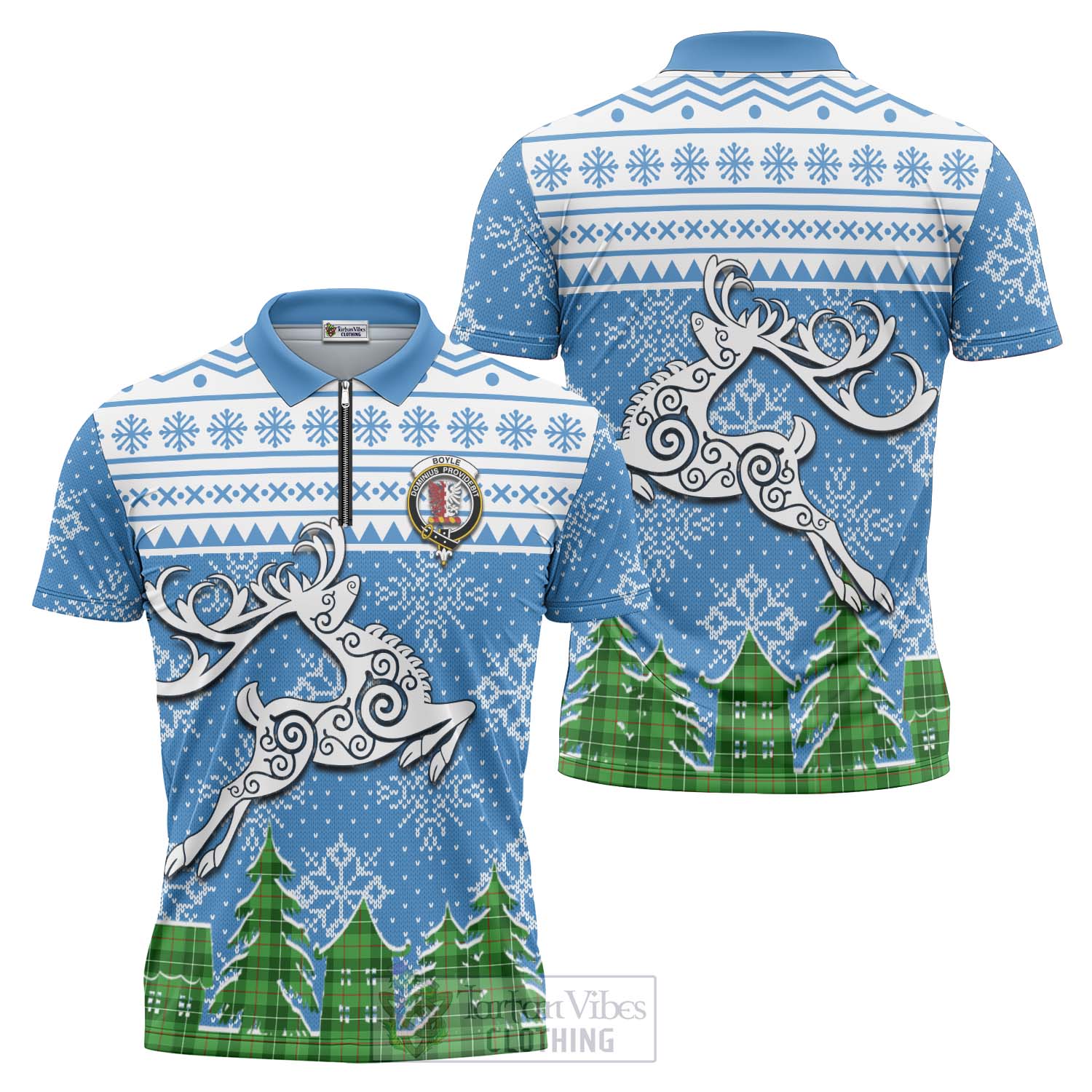 Boyle Clan Christmas Zipper Polo Shirt Celtic Reindeer Style Unisex - Tartan Vibes Clothing