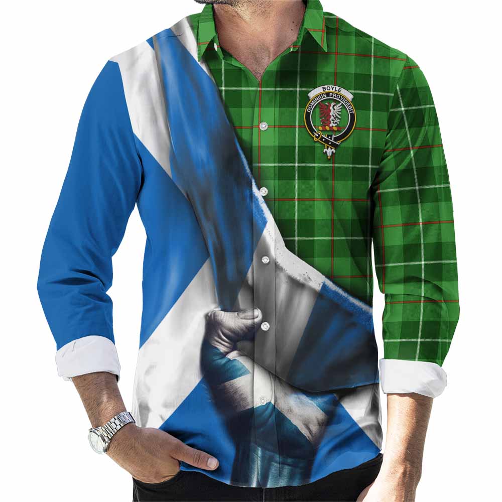 Boyle Tartan Long Sleeve Button Shirt with Family Crest Scotland Patriotic Style Men's Shirt S - Tartan Vibes Clothing