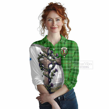 Tartan Vibes Clothing Boyle Tartan Women's Casual Shirt with Family Crest and St. Andrew's Cross Accented by Thistle Vines