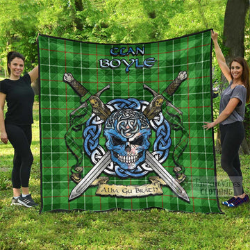 Boyle Tartan Quilt with Celtic Skull Alba Gu Brath Style Super King Quilt 91" x 110" - Tartan Vibes Clothing