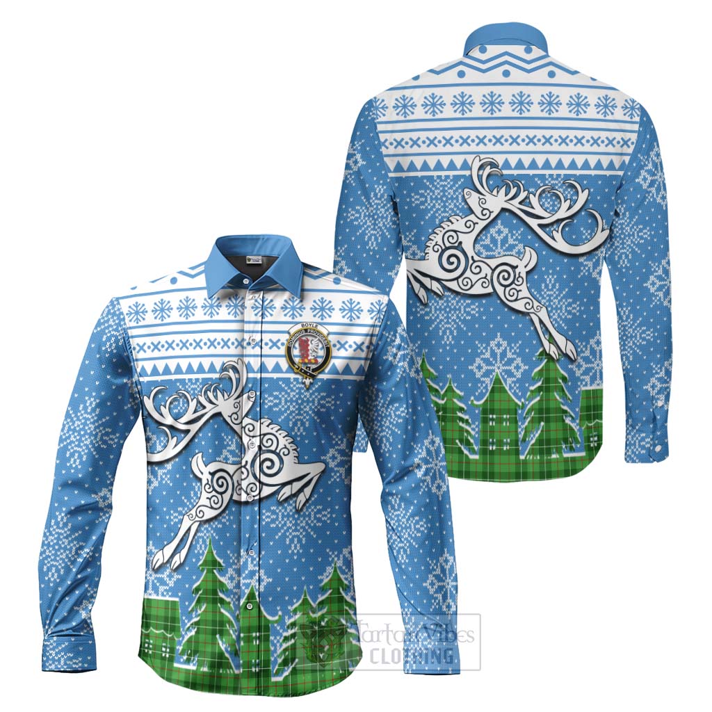 Boyle Clan Christmas Long Sleeve Button Shirt Celtic Reindeer Style Men's Shirt S - Tartan Vibes Clothing