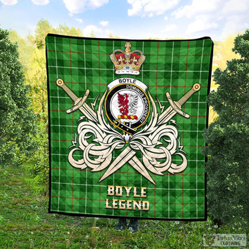 Boyle Tartan Quilt with Clan Crest and the Golden Sword of Courageous Legacy Super King Quilt 91" x 110" - Tartan Vibes Clothing