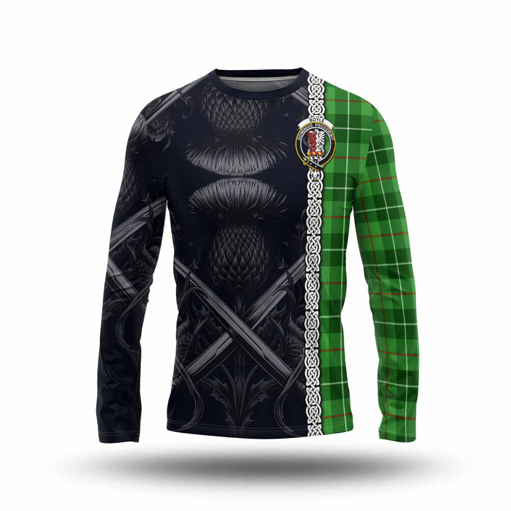 Boyle Tartan Long Sleeve T-Shirt with Family Crest Cross Sword Thistle Celtic Vibes Unisex - Tartan Vibes Clothing