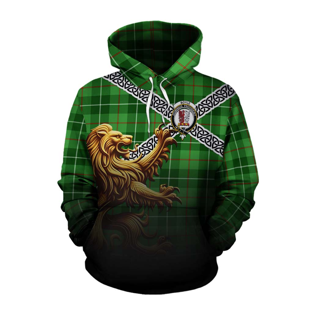 Boyle Crest Tartan Cotton Hoodie with Golden Lion Emblem Celtic Style Pullover Hoodie XS - Tartan Vibes Clothing