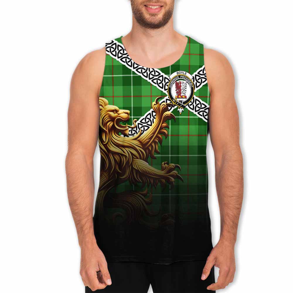 Boyle Crest Tartan Men's Tank Top with Golden Lion Emblem Celtic Style Men - Tartan Vibes Clothing