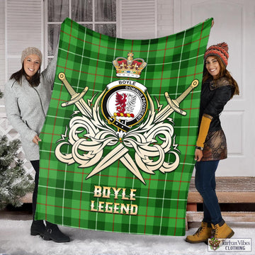 Boyle Tartan Blanket with Clan Crest and the Golden Sword of Courageous Legacy X-Large 59 x 79 inches 150 x 200 cm - Tartan Vibes Clothing