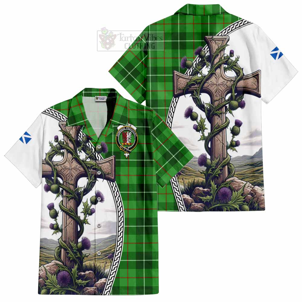 Boyle Tartan Hawaiian Shirt with Family Crest and St. Andrew's Cross Accented by Thistle Vines Kid - Tartan Vibes Clothing