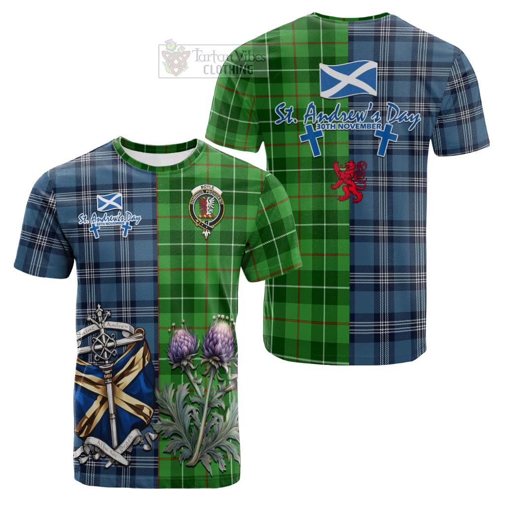 Boyle Tartan Cotton T-shirt Happy St. Andrew's Day Half Tartan Style Kid's Shirt - Tartan Vibes Clothing