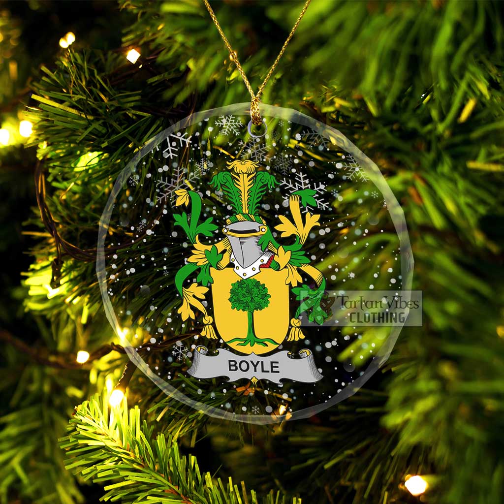 Boyle Irish Clan Christmas Glass Ornament with Coat of Arms Transparent Glass Circle - 2D-tartanvibesclothing