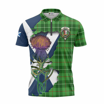 Tartan Vibes Clothing Boyle Tartan Family Crest Zipper Polo Shirt Scottish Thistle Celtic Inspired