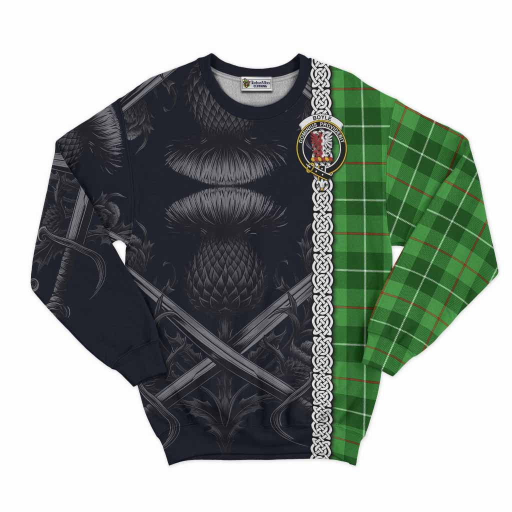 Boyle Tartan Sweatshirt with Family Crest Cross Sword Thistle Celtic Vibes Unisex - Tartan Vibes Clothing