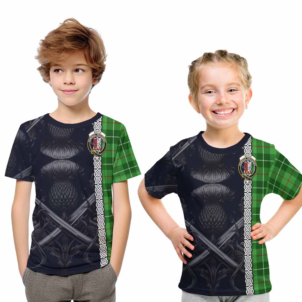 Boyle Tartan Kid T-Shirt with Family Crest Cross Sword Thistle Celtic Vibes Youth XL Size14 - Tartan Vibes Clothing