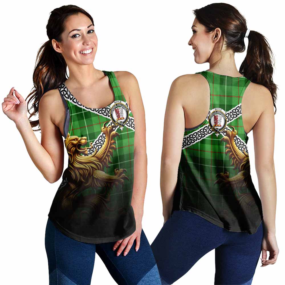 Boyle Crest Tartan Women's Racerback Tanks with Golden Lion Emblem Celtic Style 4XL - Tartan Vibes Clothing