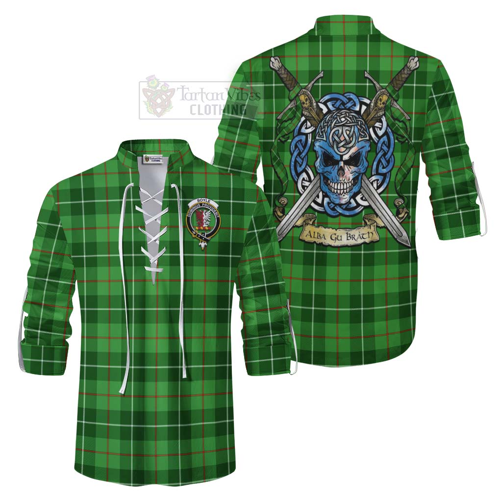 Boyle Tartan Ghillie Kilt Shirt with Family Crest Celtic Skull Style Men - Tartan Vibes Clothing